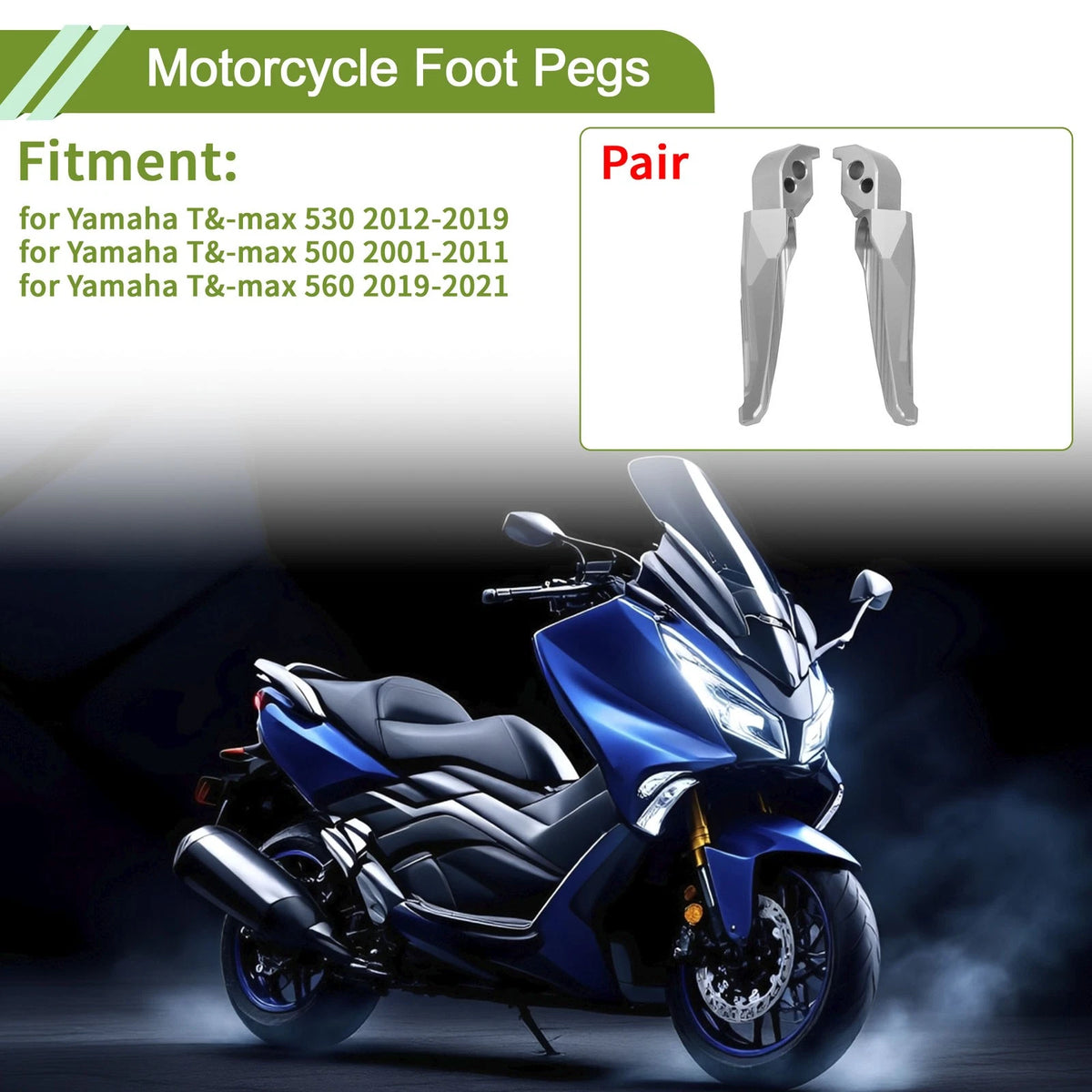 Foot Pegs for Yamaha T-Max 530 (2012–2019) Silver Tone 1 Pair