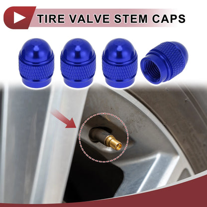 Set of 4 Mini Bullet Style Tire Valve Stem Caps Blue for Car