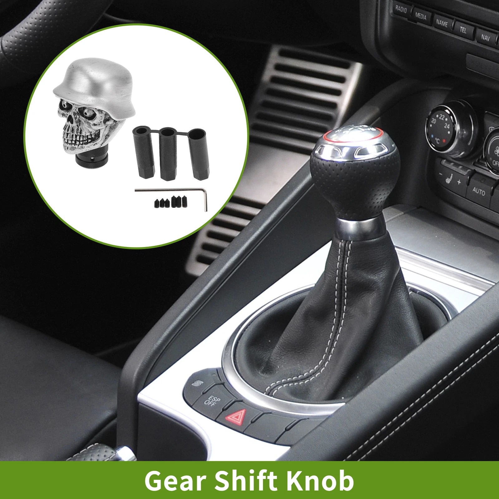 Skull Shift Knob with 3 Adapters for Universal Fit (Automatic/Manual)
