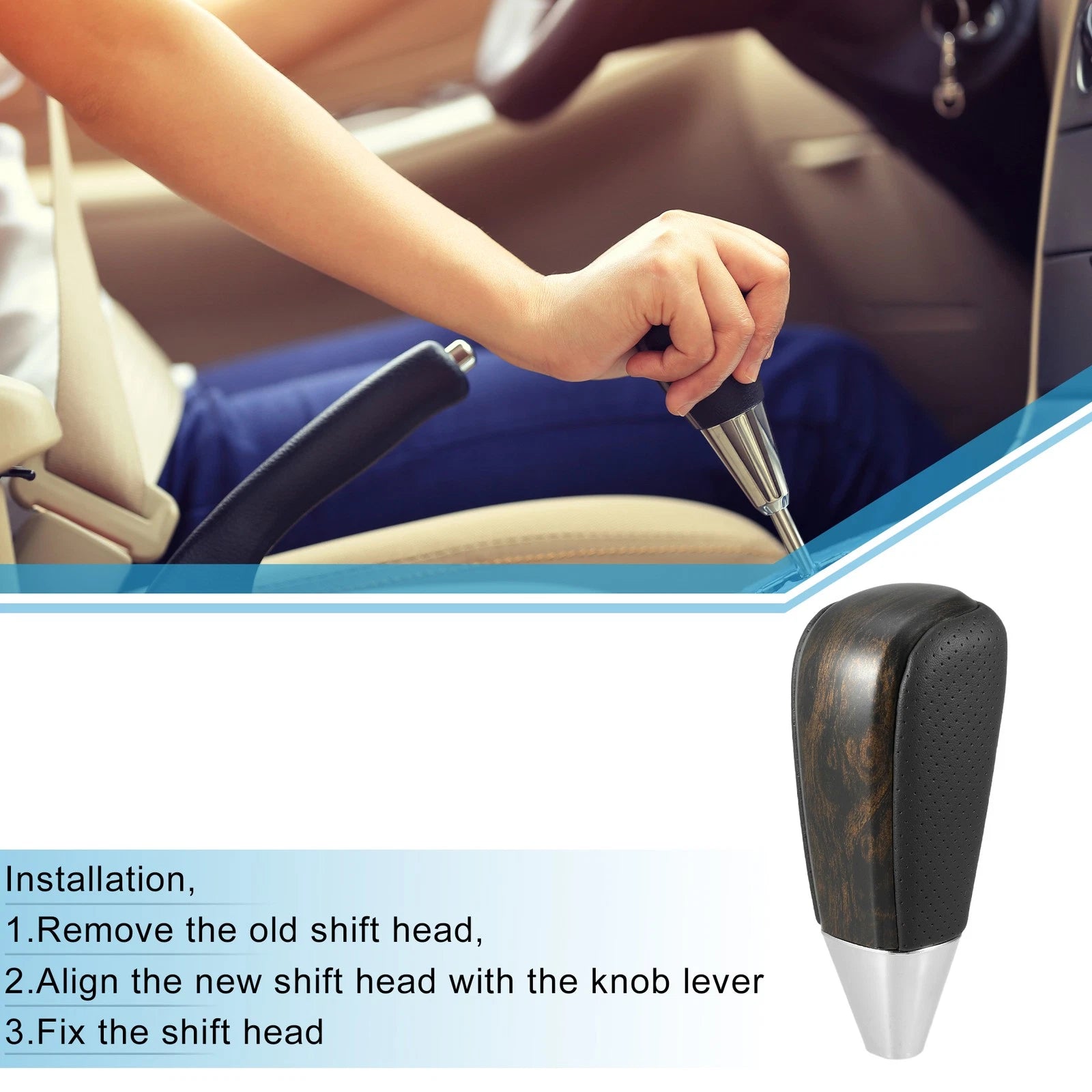 Gear Shift Knob Black Wood Pattern Replacement for Toyota Land Cruiser (2008–2021)