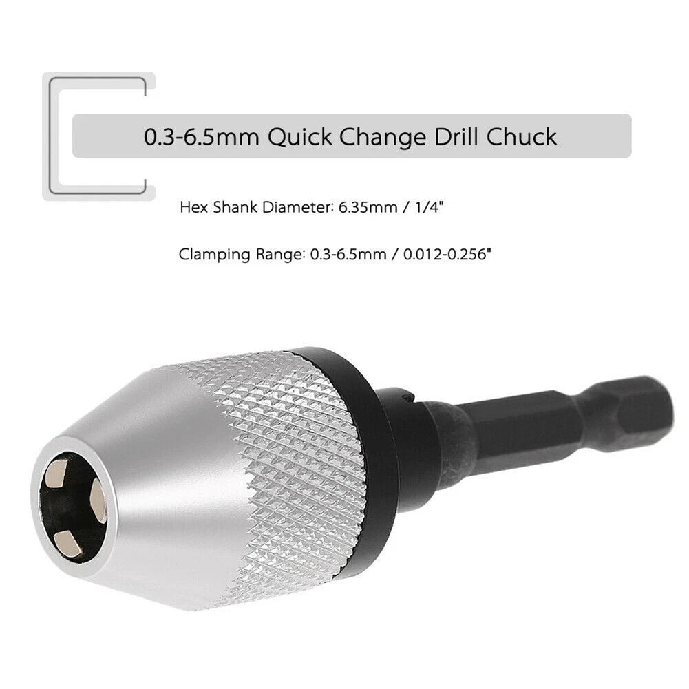 Keyless Drill Bit Chuck Adapter for Driver (0.3-6.5mm, 1/4" Hex Shank)