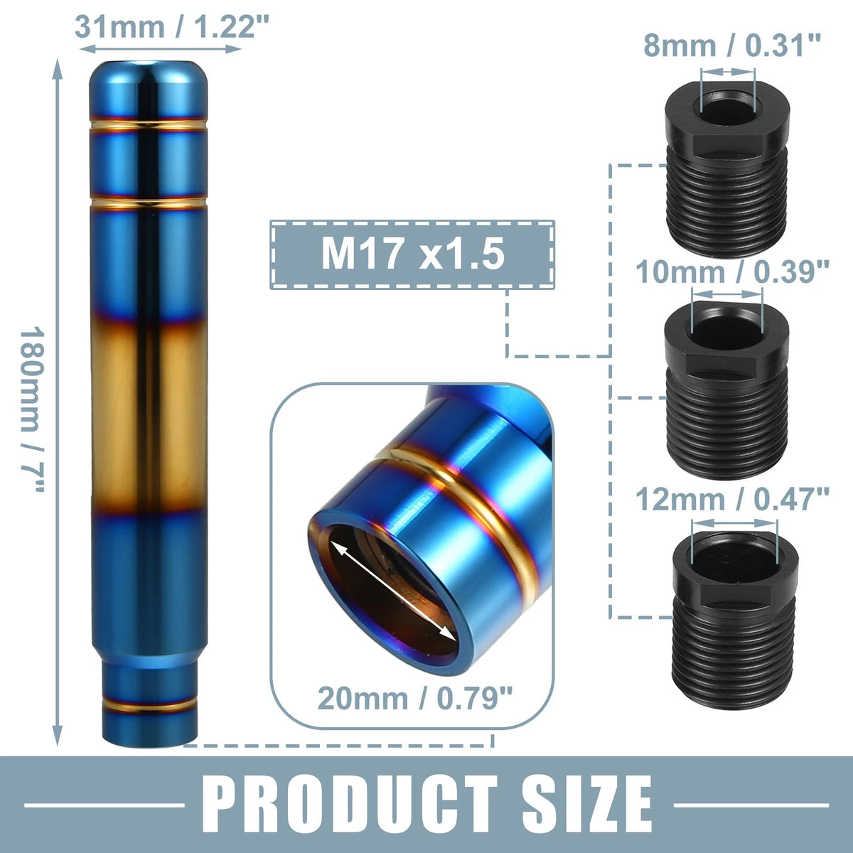 Gear Shift Knob for Universal Vehicles (7" Lever, Blue Gold Tone)