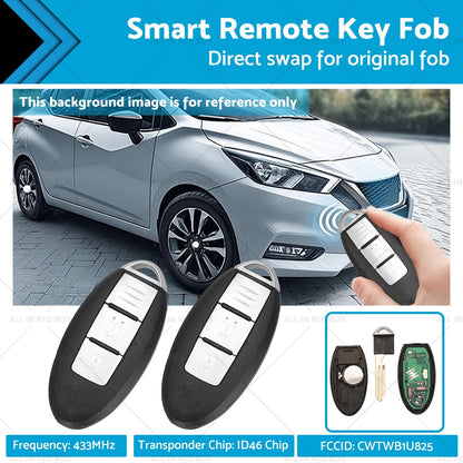 2X ID46 Chip Smart Remote Key Fob for Nissan Micra Juke Note Leaf (2010–2020)