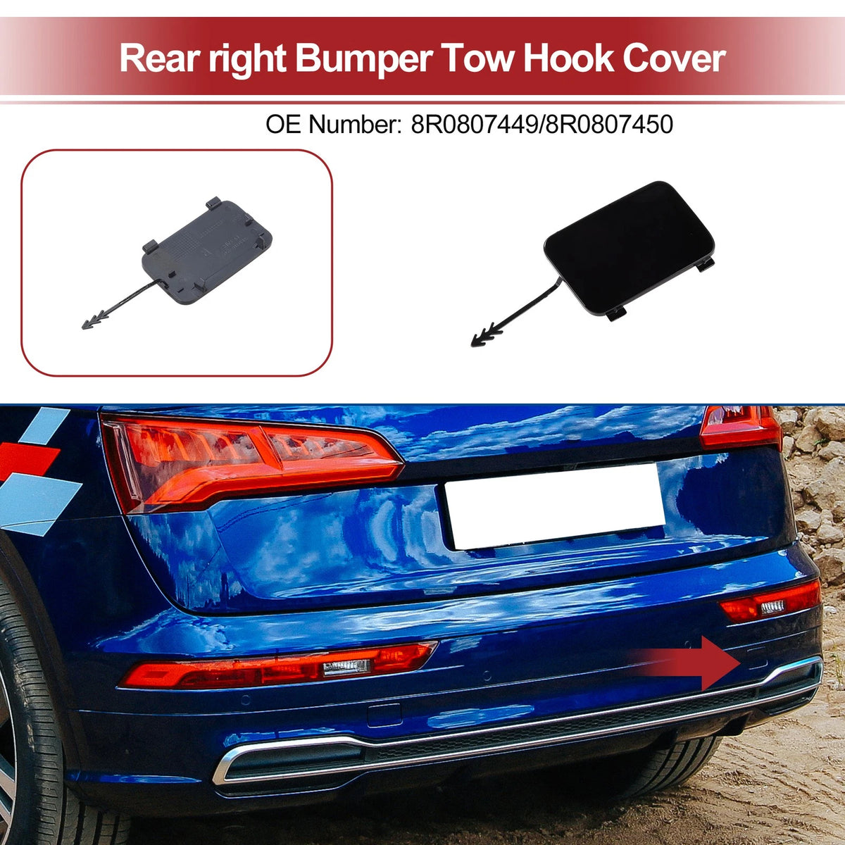 Tow Hook Cover Cap for Audi Q5 (2008–2017) 8R0807449 Black Plastic