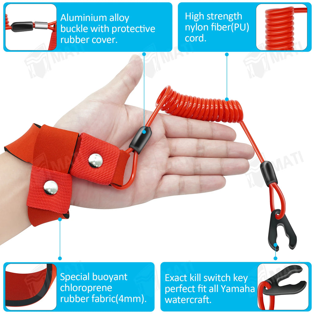 Stop Kill Safety Lanyard for Yamaha WaveRunner WaveVenture WaveRaider FX1 (1990–2000)