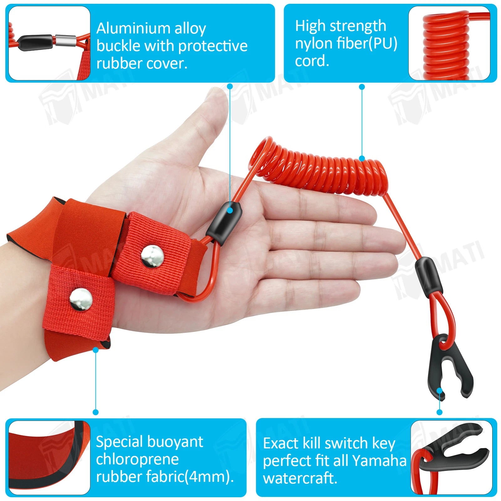 Stop Kill Safety Lanyard for Yamaha WaveRunner WaveVenture WaveRaider FX1 (1990–2000)