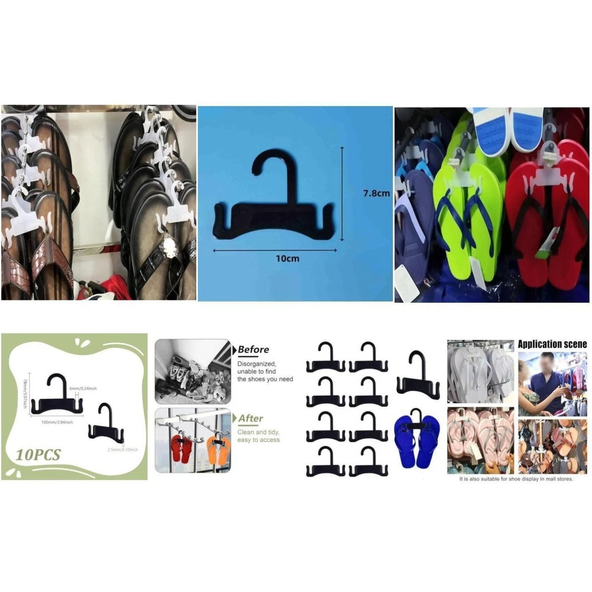 10 Pieces Black Plastic Flip Flop Hangers for Shoe Rack (Space Saving)