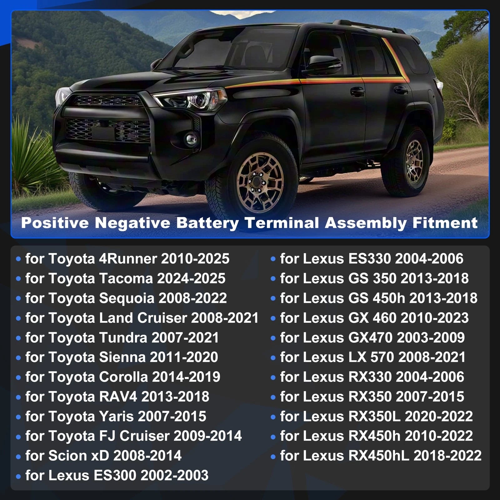 Positive Negative Battery Terminal Kit for Toyota 4Runner, Corolla, Lexus
