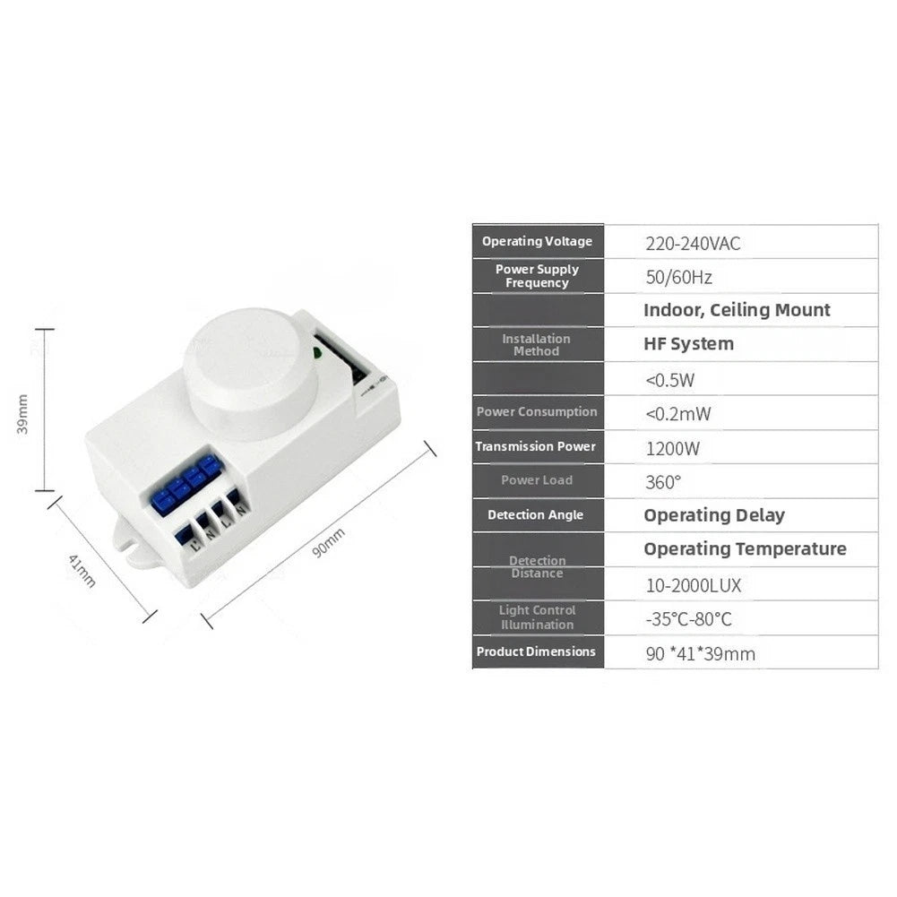 5.8GHz Microwave Sensor Switch for Universal Use (360° Motion Detection)