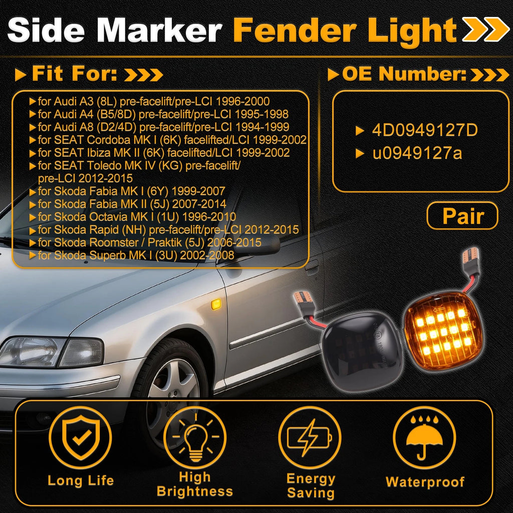 Side Marker Fender Light 4D0949127D for Audi A3 (1996–2000)