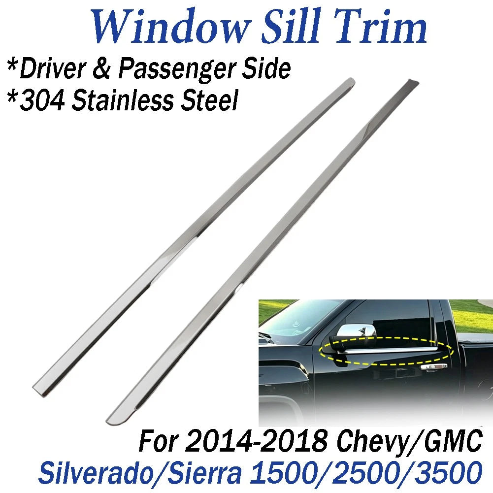2X Window Sill Trim Molding for Chevy Silverado/Sierra Regular Cab (2014–2018)