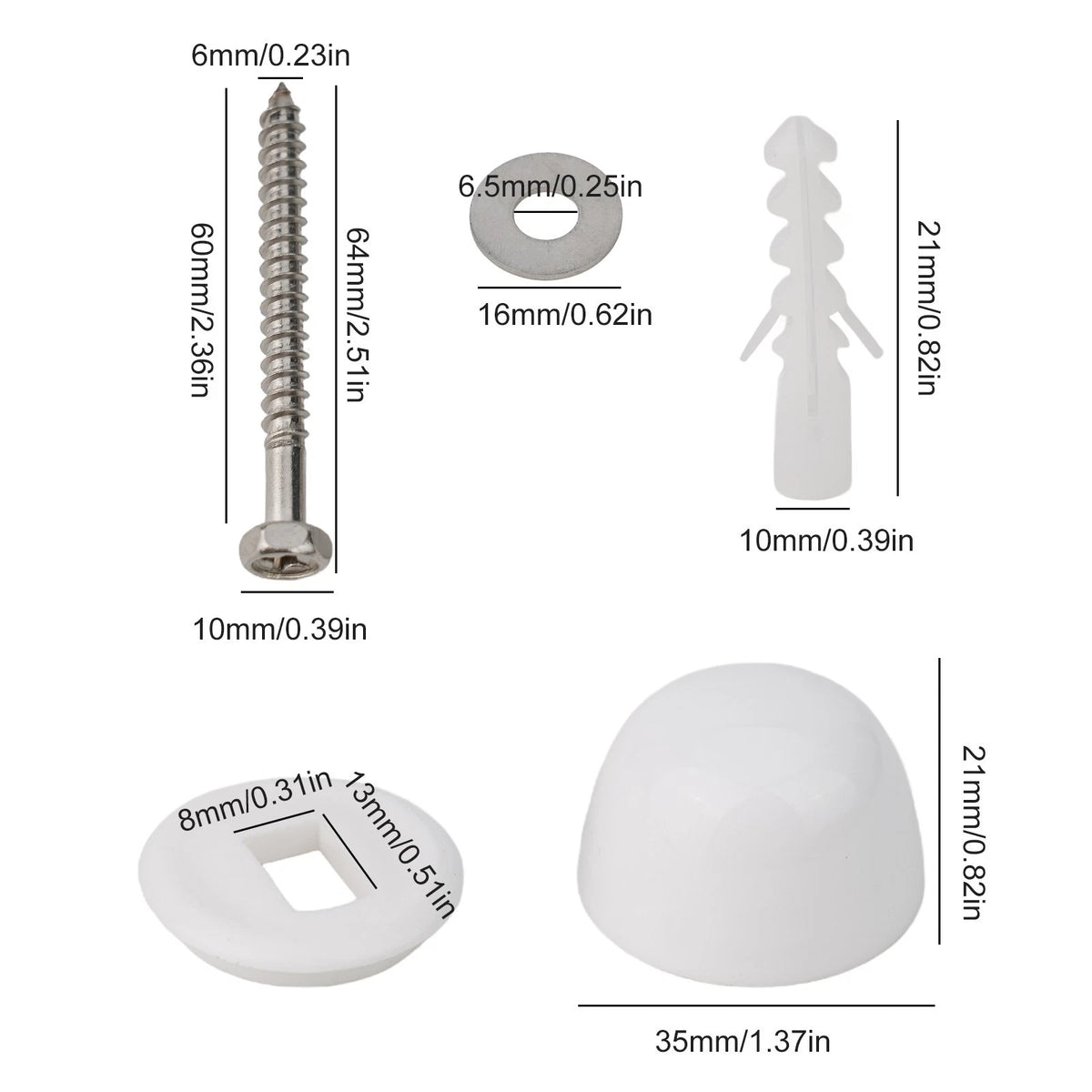 Screws and Cap Set for Securing Toilets to Any Flooring Type