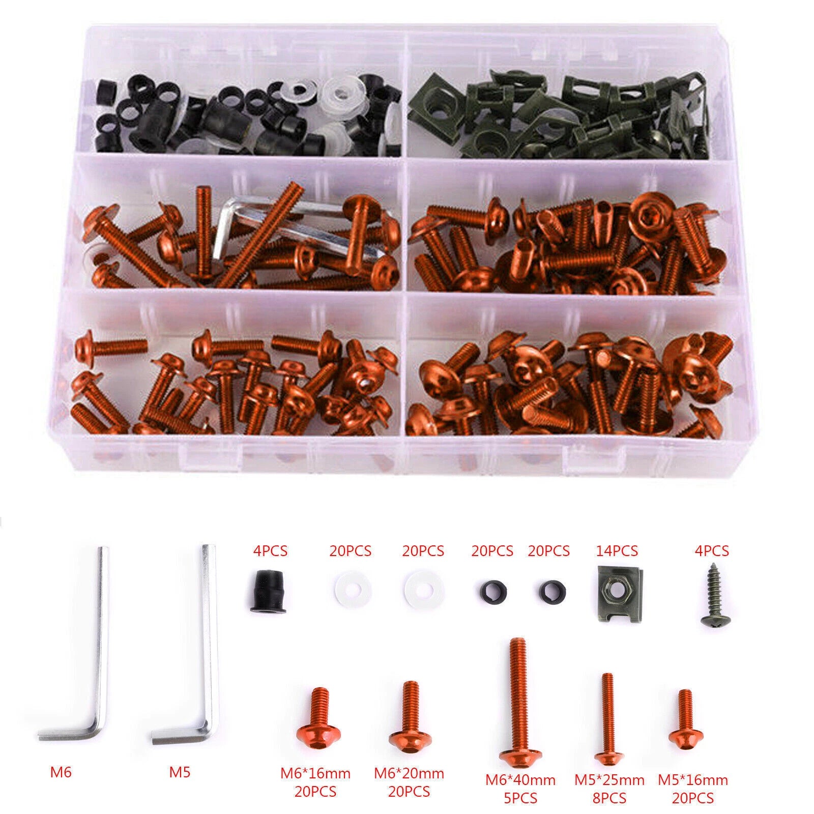 177x Fairing Bolts Kit for Motorcycle Sportbike (Universal) - Orange T9