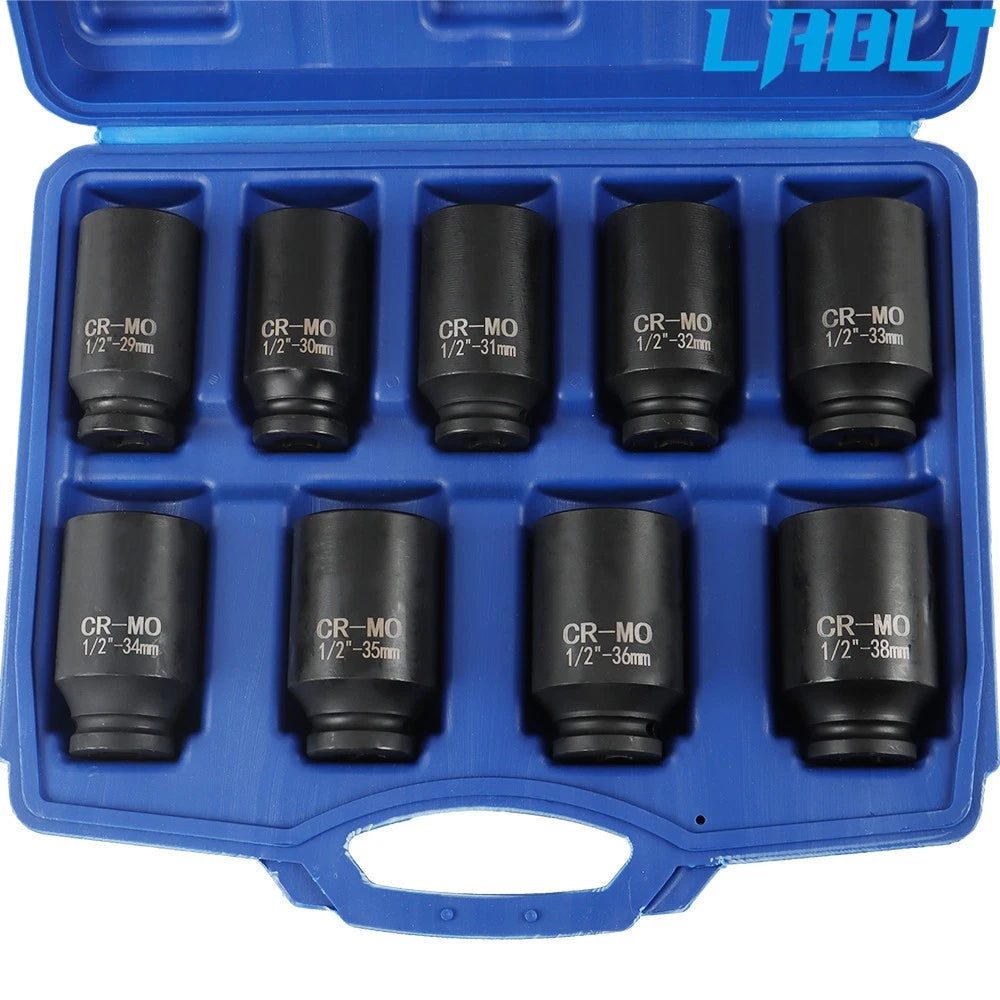 9pcs Deep Impact Socket Tool Kit for Metric Axle Hub Nut (1/2" Drive)