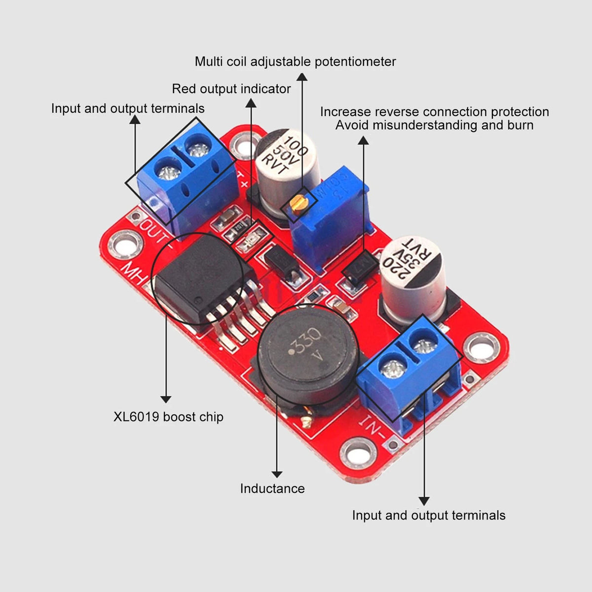 XL6019 Adjustable Voltage Booster Module TO263-5L Package 30W Max Output
