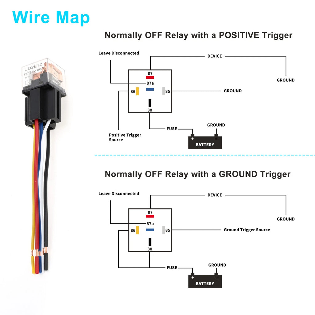 2X 5-Pin 36V 80A Waterproof Auto Relay with Harness for