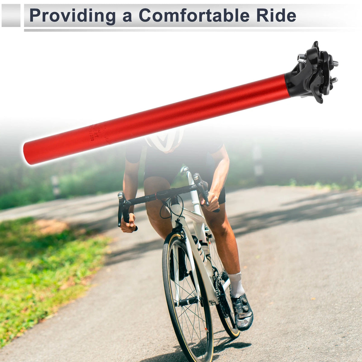 Seat Post 27.2x350mm Adjustable Replacement for Bike with Fixing Clip