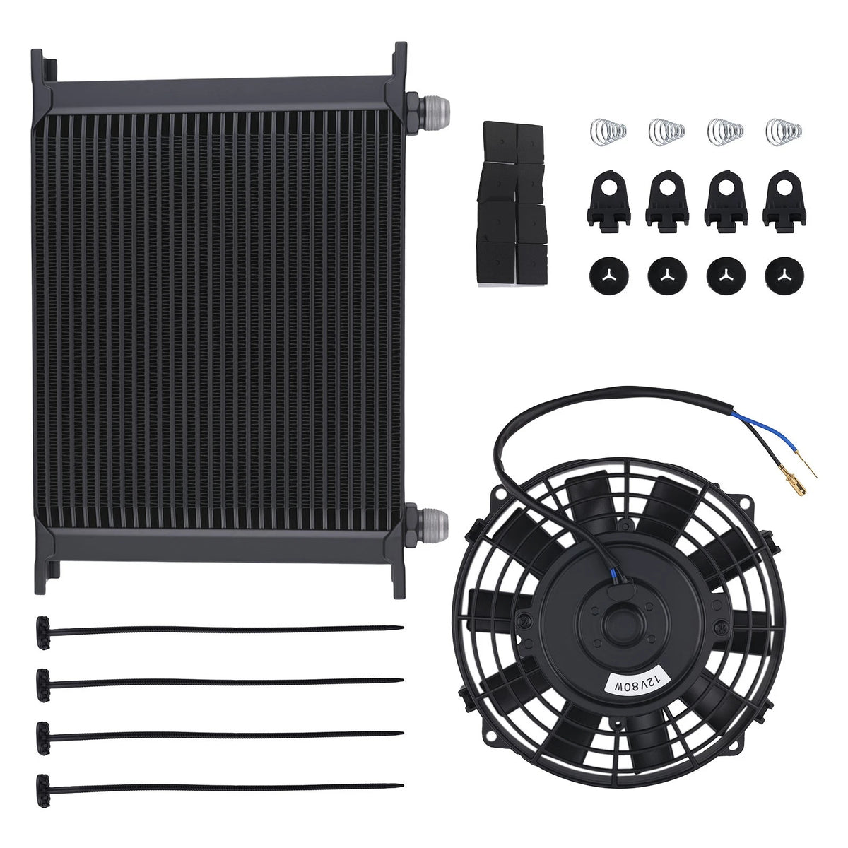 30 Row 10AN Oil Cooler with 7" Fan for Universal Modified Vehicle
