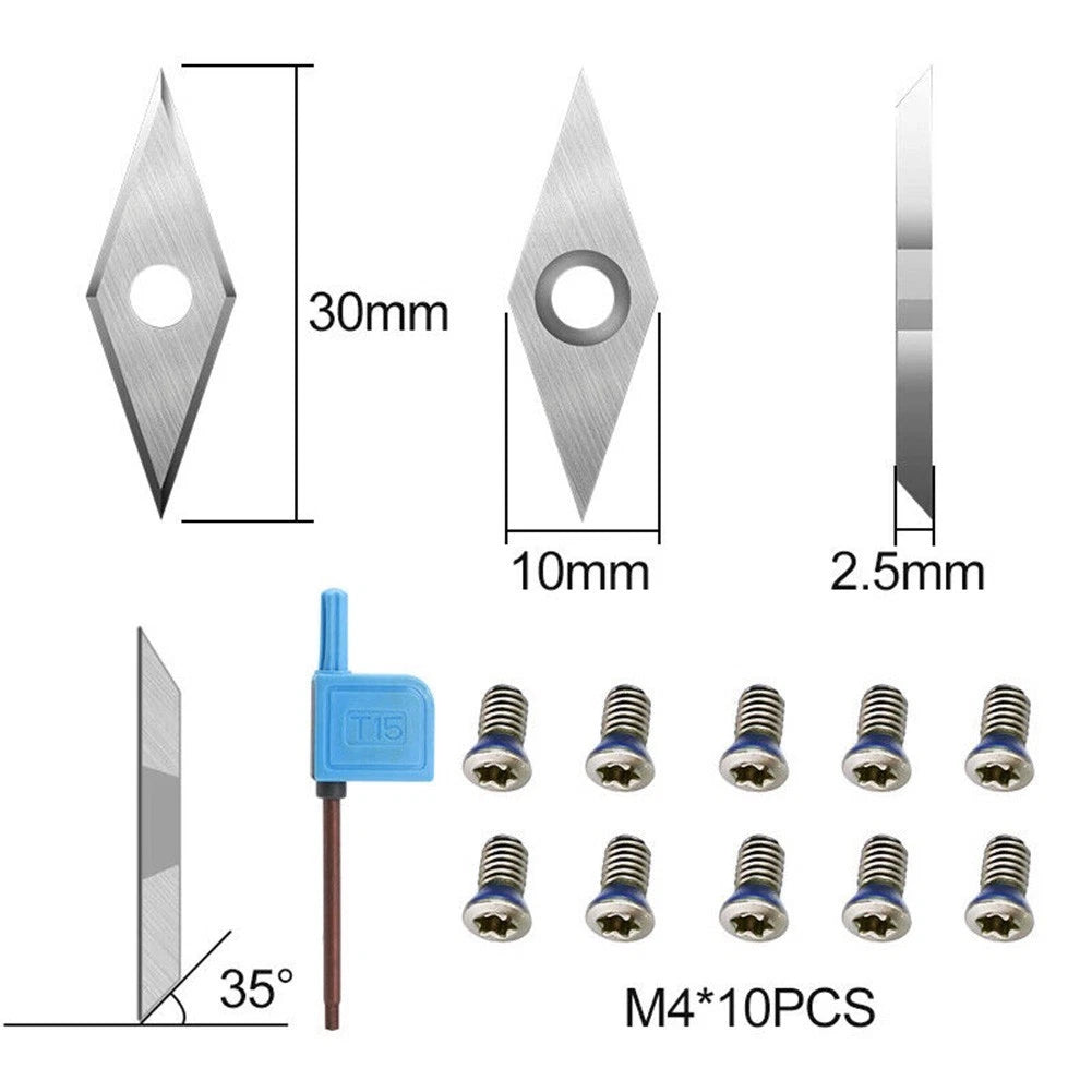 Carbide Turning Tool Inserts Pack of 10 Size 10x30mm for Wood Projects