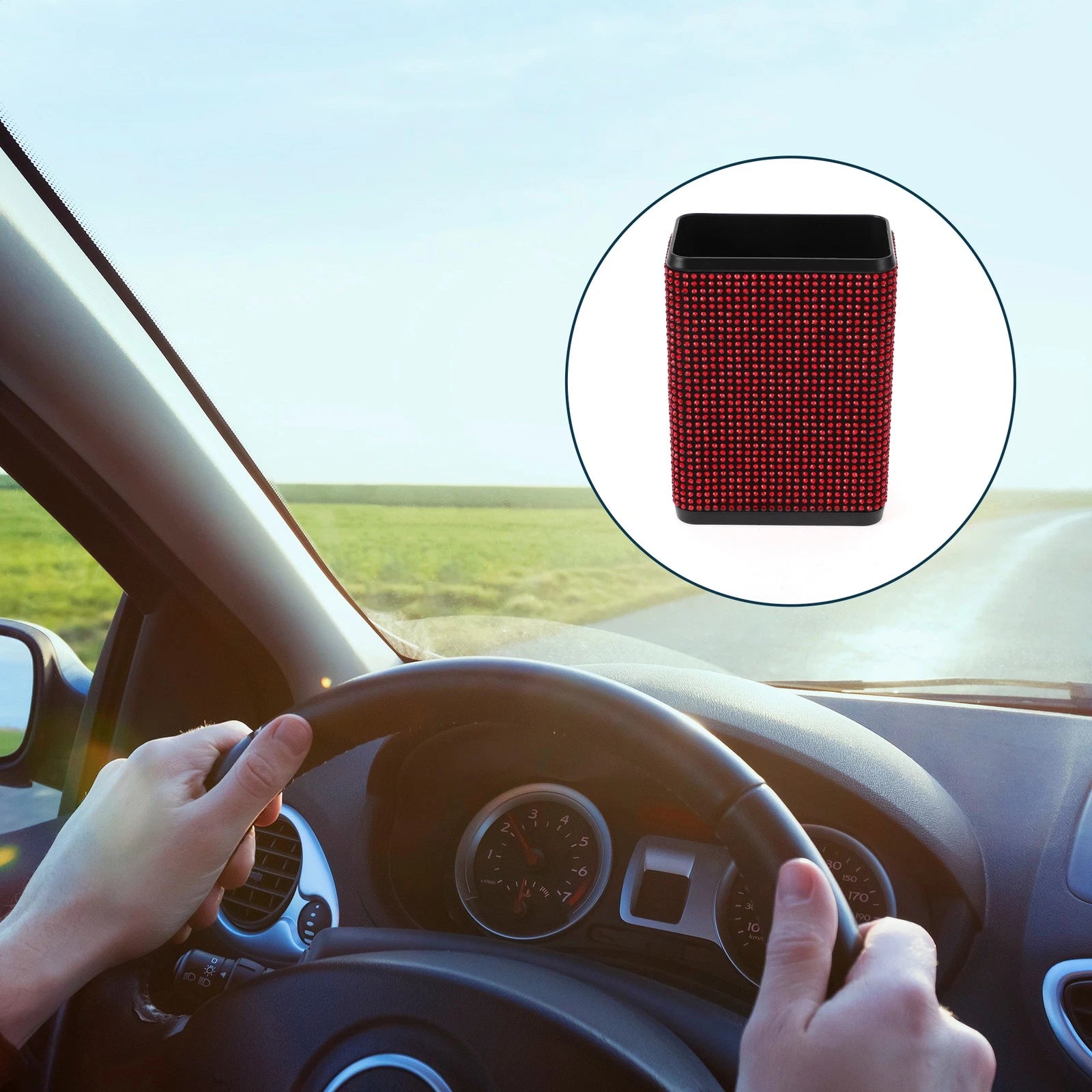 Car Trash Can for Universal Use (1 Pc) - Durable Plastic, Rhinestone Design