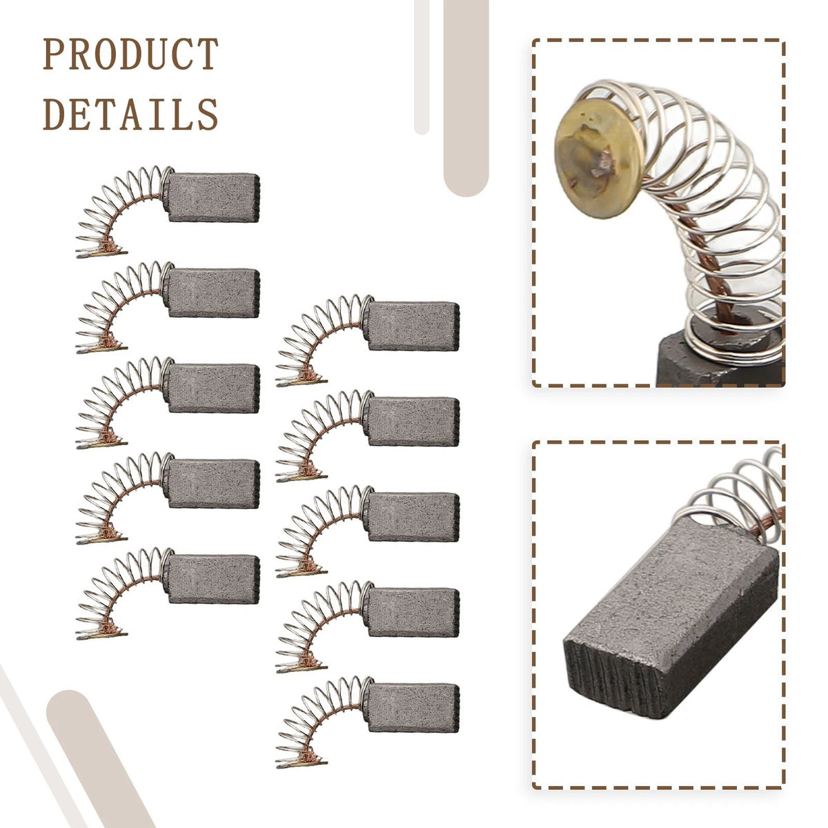 10pcs Carbon Brushes for Electric Motors - Black with Gold