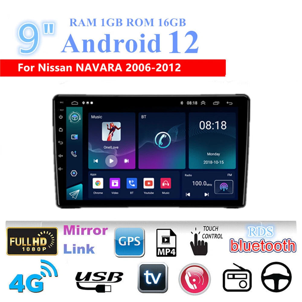 9" Android 12.0 GPS Head Unit for Nissan D40 Navara (2006–2012)