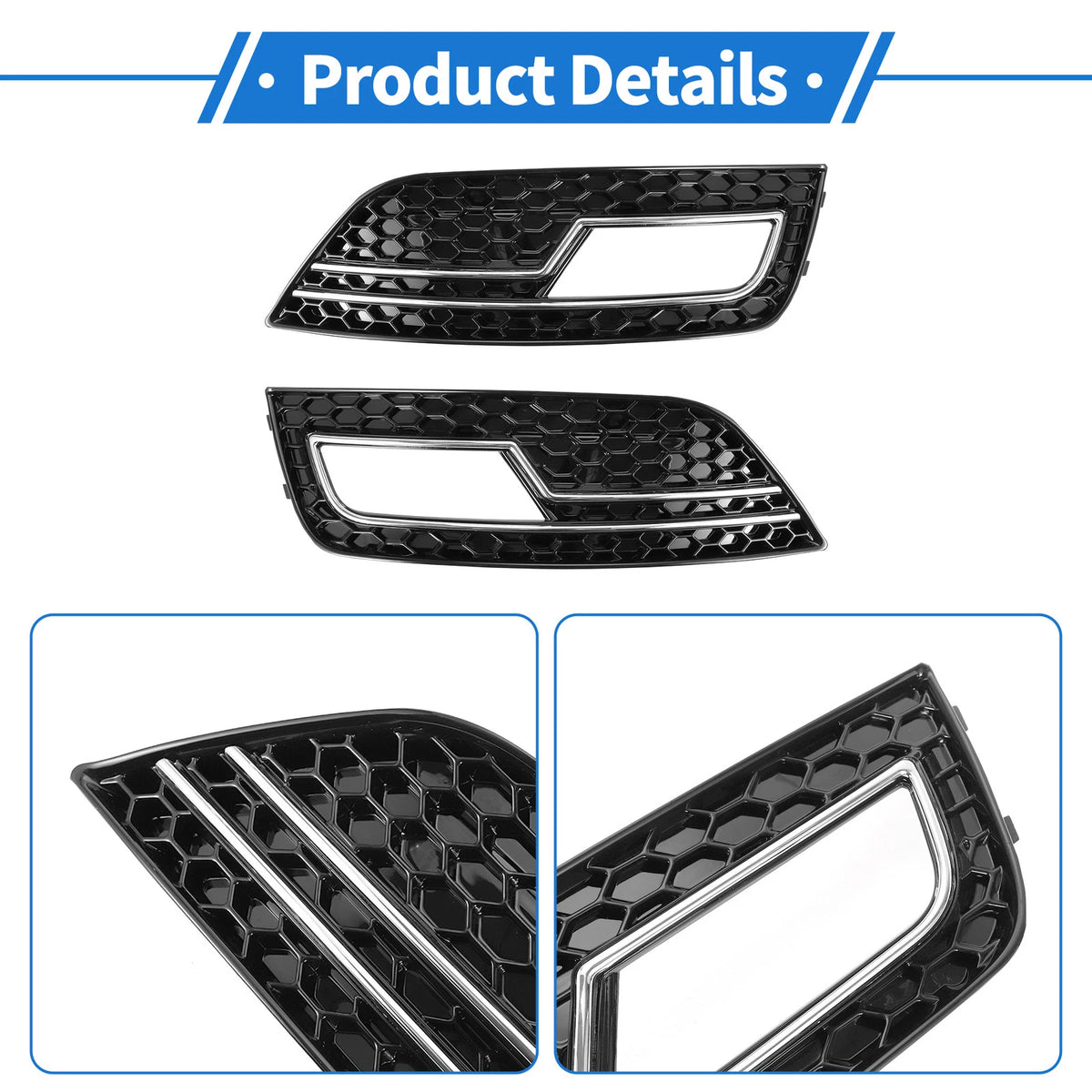 1 Pair Front Fog Light Grill for Audi A4L B9 S4 RS4 (2017–2020) No. 8K0807681K/8K0807682K