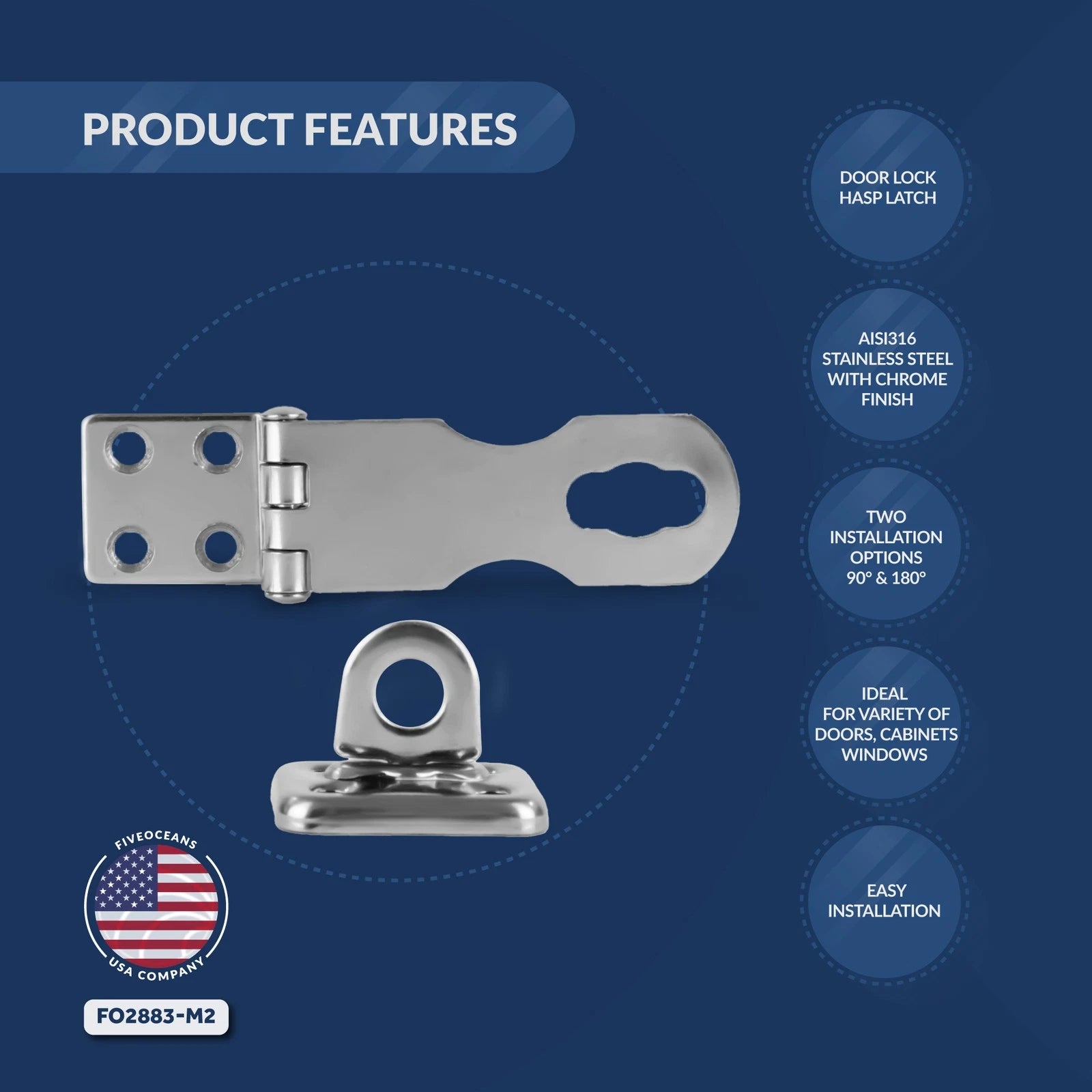 2X Marine Door Lock Hasp Latch for All Doors