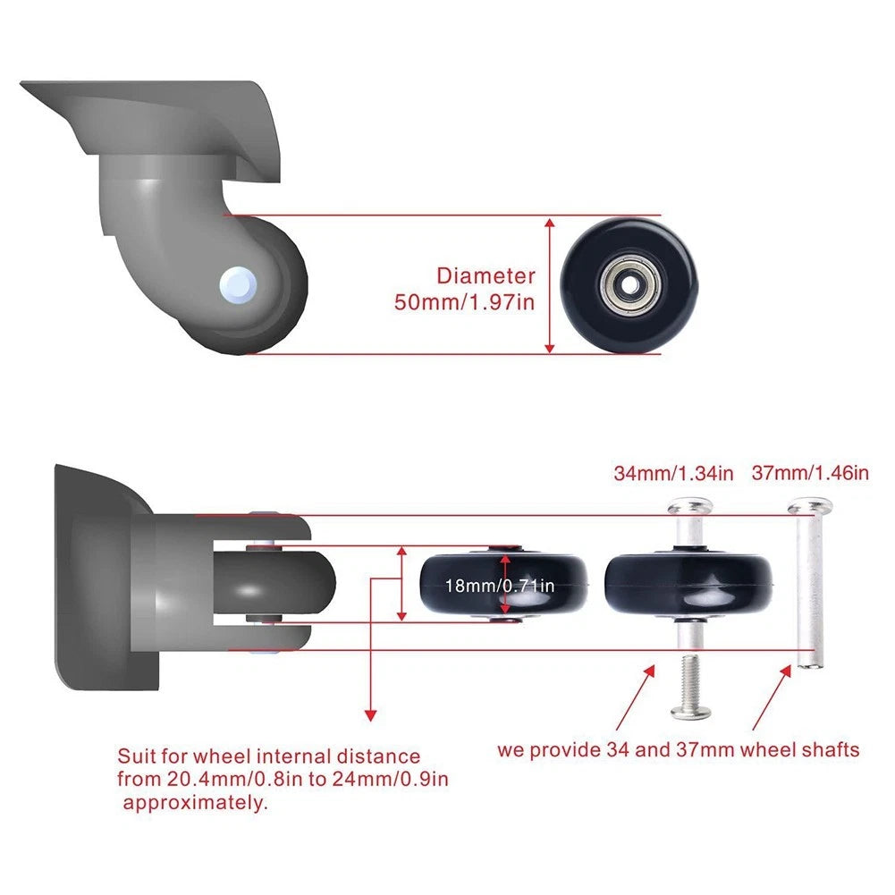 50mm Luggage Wheel Replacement Kit with Precision Bearings and Casters