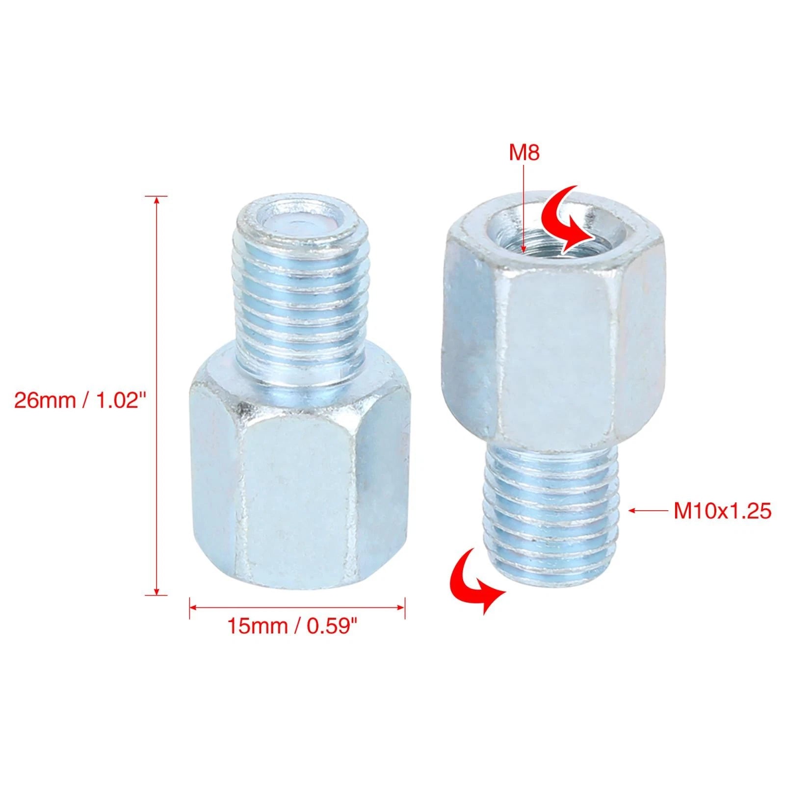 Rearview Mirror Adapter Left Hand 8mm to 10mm for Motorcycle Bike (5 Pack)