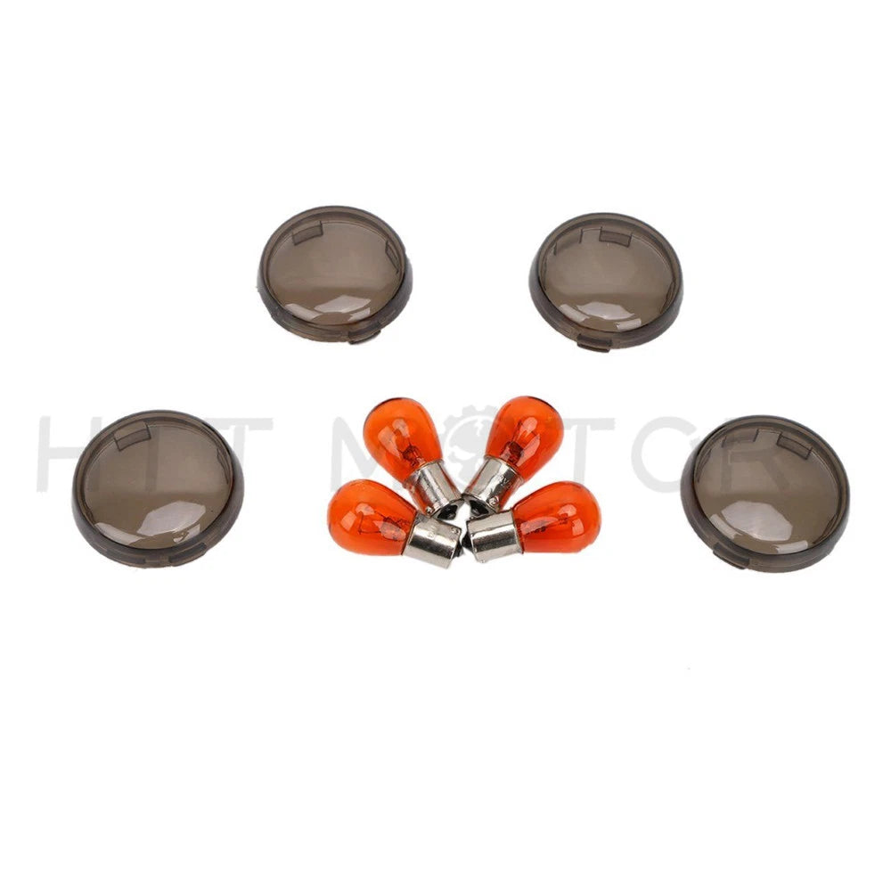 Smoked Turn Signal Lenses with Amber Bulbs for Harley Davidson Softail Dyna (2000–Present)