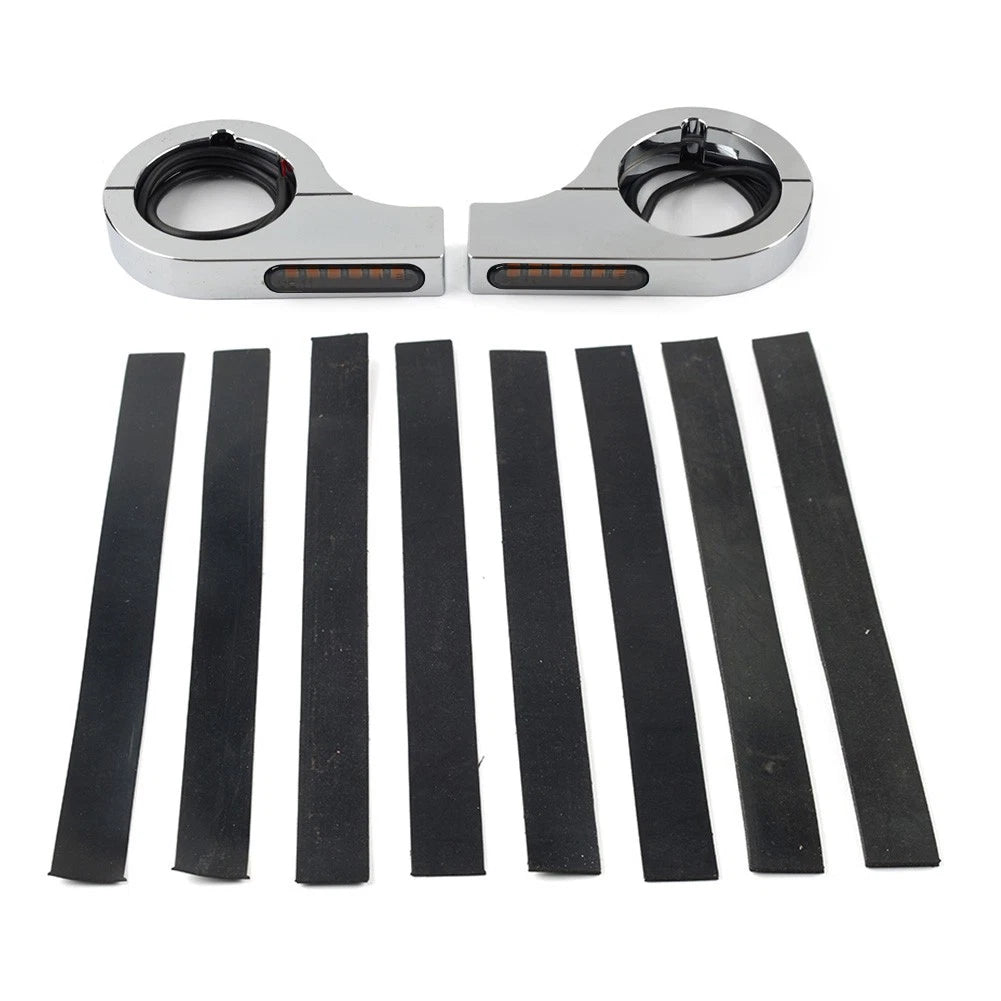 Chrome LED Fork Indicator Turn Signal Light for Harley Yamaha