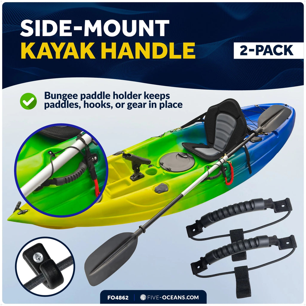 2X Side-Mount Kayak Handles with Bungee Paddle Hook Holder - FO4862