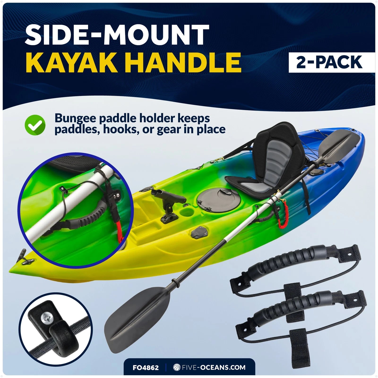 2X Side-Mount Kayak Handles with Bungee Paddle Hook Holder - FO4862