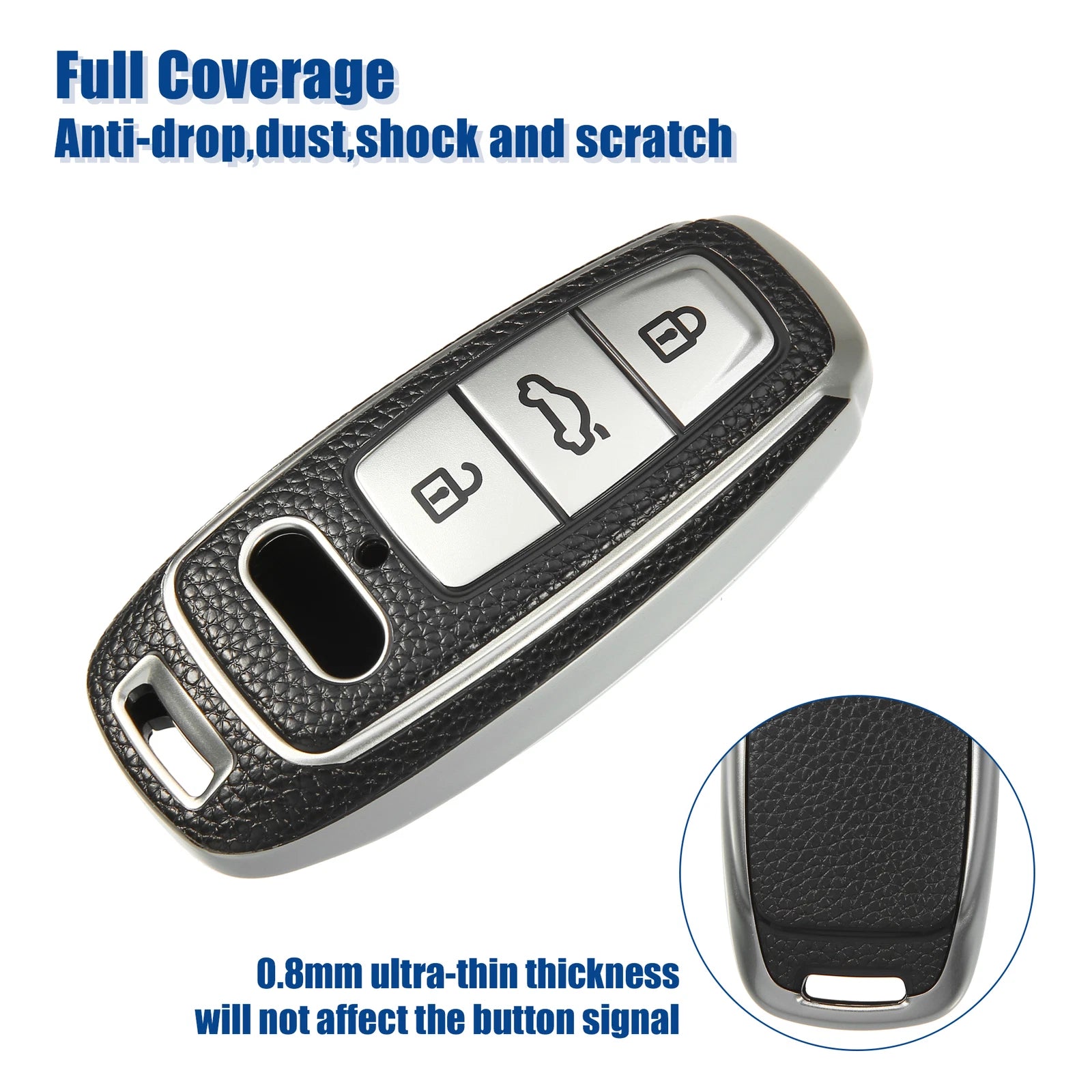 TPU Keyless Remote Cover for Audi A6 (Black Silver Tone)