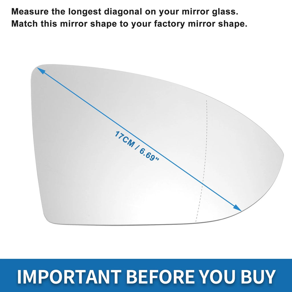 Heated Right Side Mirror Glass Replacement for Volkswagen Golf MK7 (2013–2020)