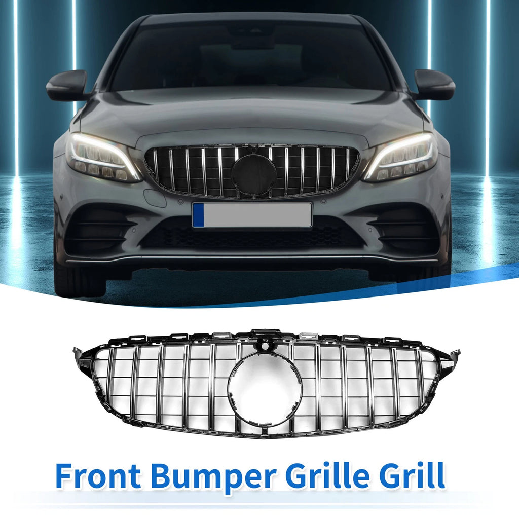 Front Upper Bumper Grille for Mercedes-Benz C250 Black Chrome (2015–2018)