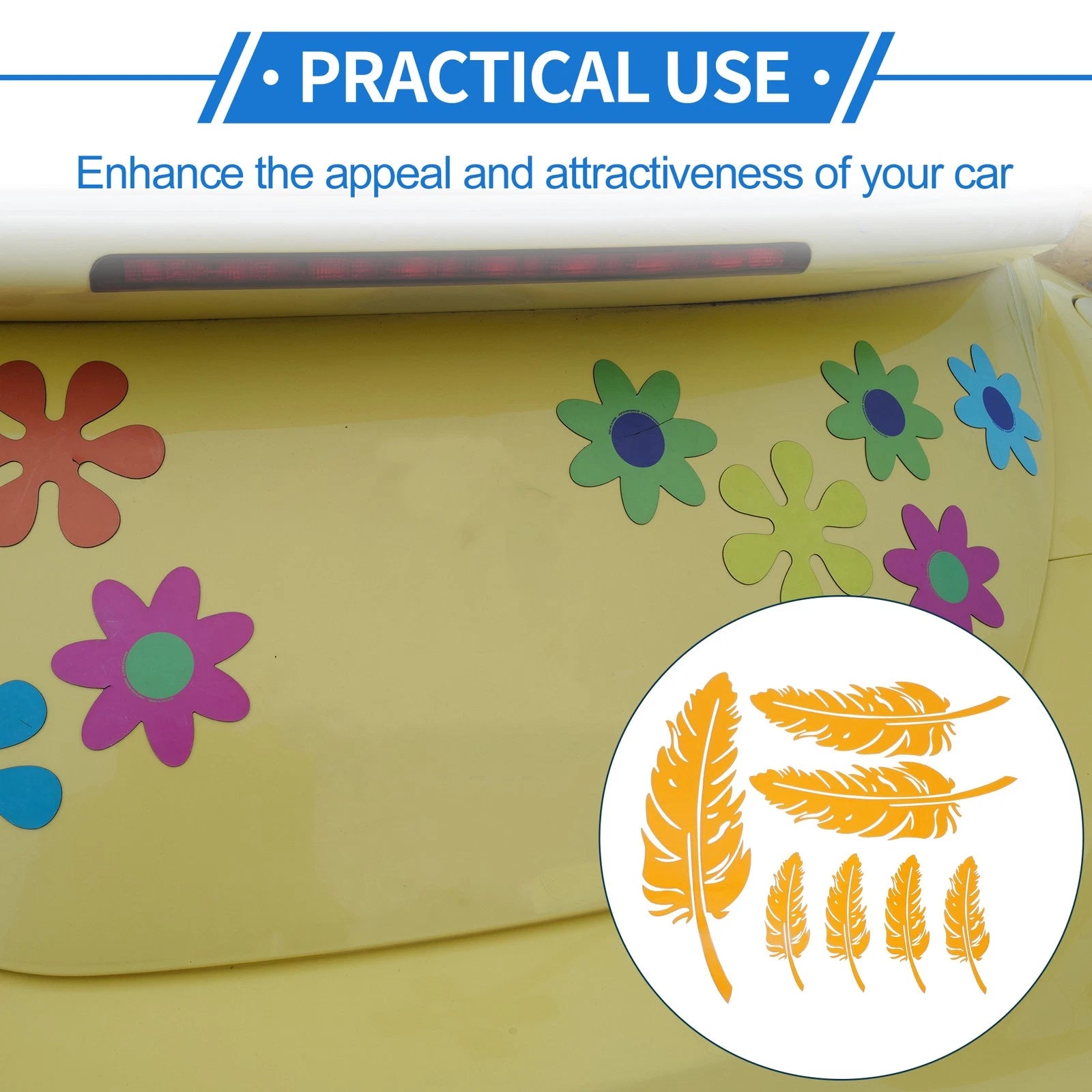 Reflective Bumper Decal for - Yellow Square Feather