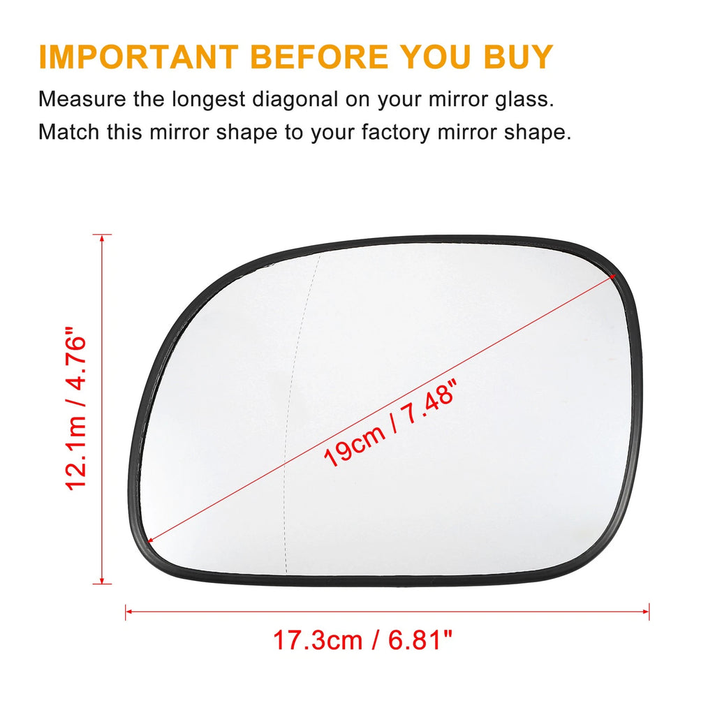 Rearview Mirror Glass Left Heated Replacement with Backing Plate for Dodge Caravan (2005–2020)