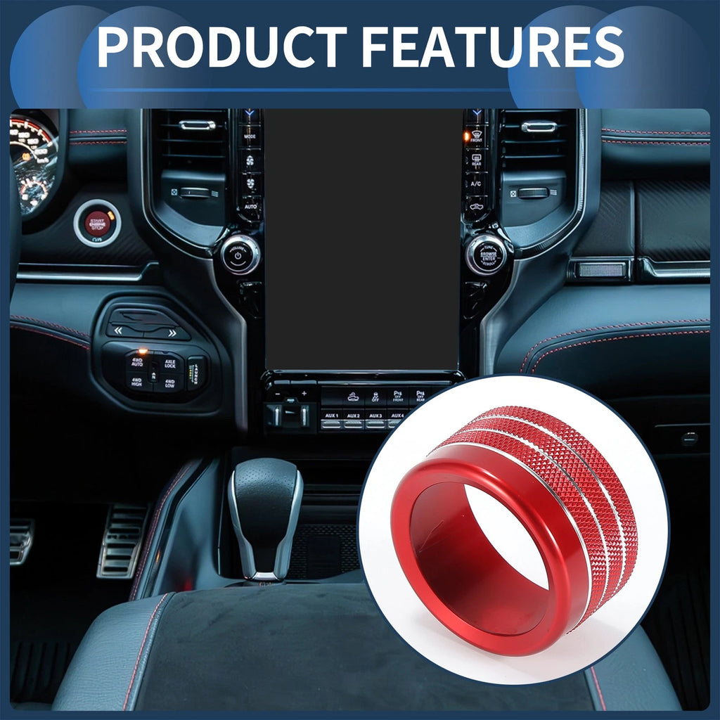 Audio Media Switch Knob Cover for Dodge Ram 2019–2021 Red 2 Pcs