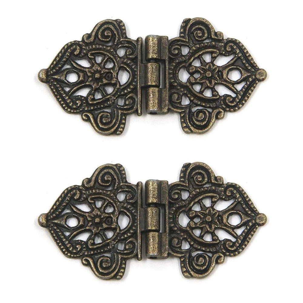 Set of 6 Antique Hollow Flower Hinges for Jewelry Chest Cabinet Door