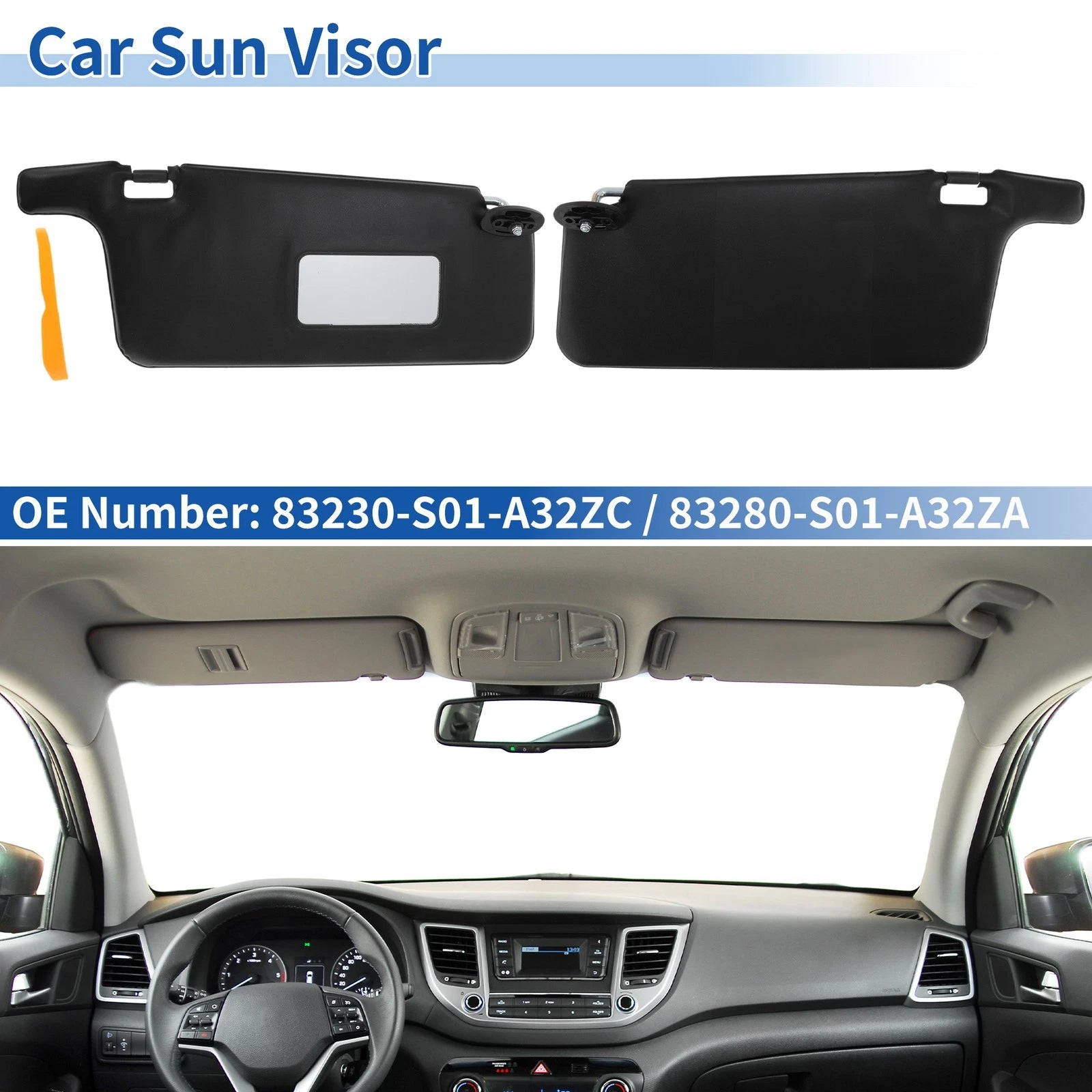 Left Right Sun Visors Replacement Fit for Honda Civic (1996–2000) Black