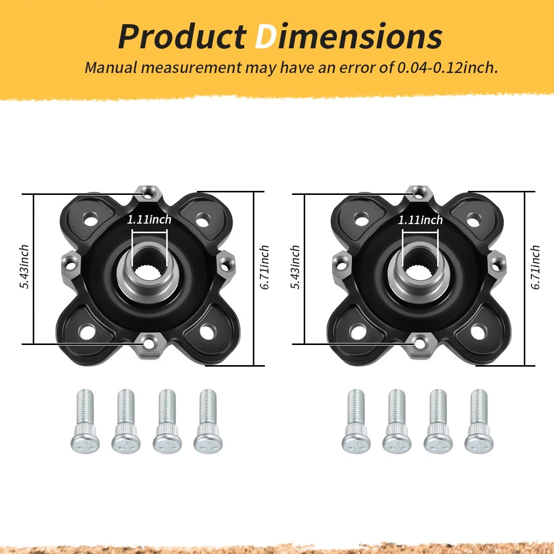 2X Front Wheel Hubs & Studs for Polaris Ranger 900 1000 (2013–2020)