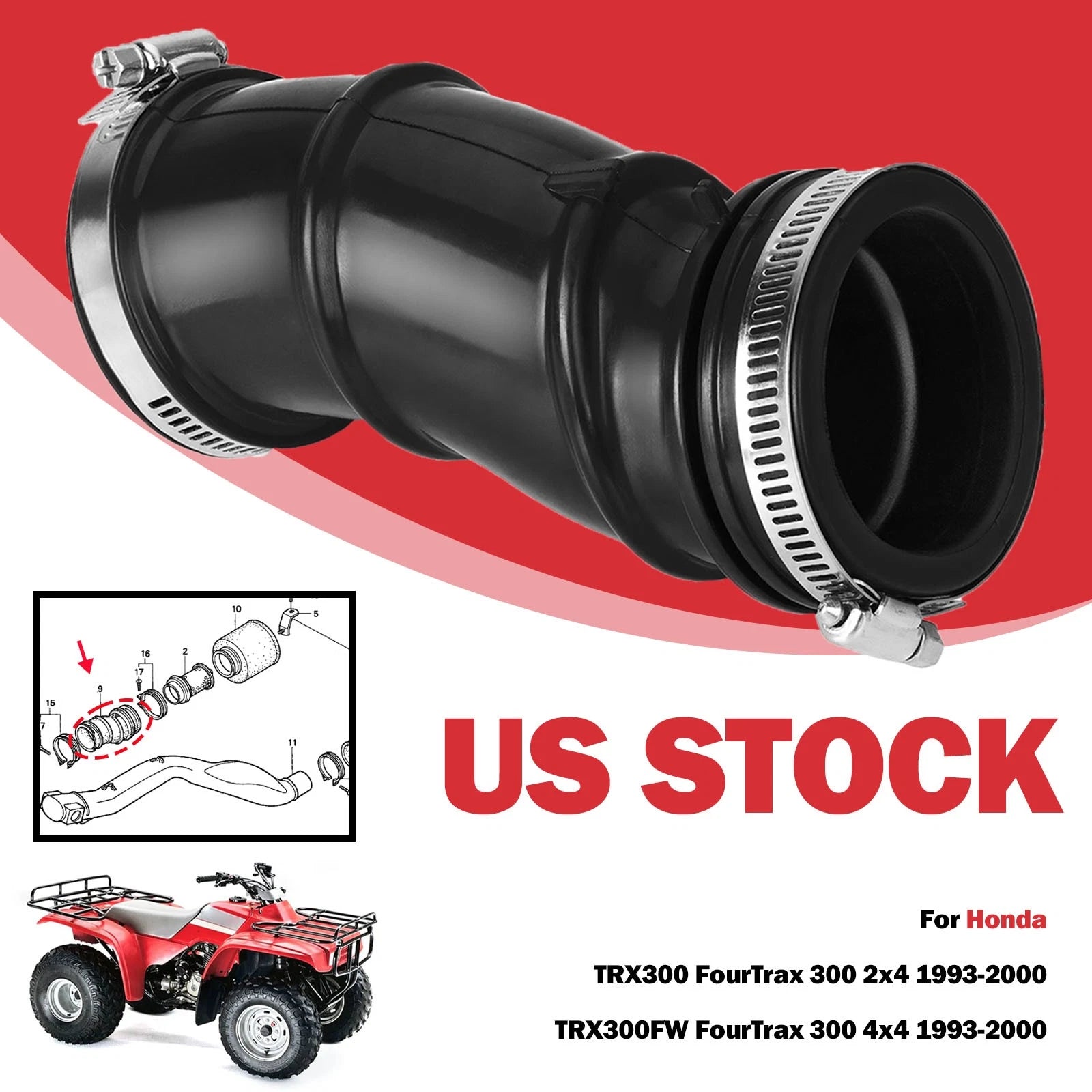 Air Cleaner Intake Hose Tube for Honda FourTrax 300 TRX300 TRX300FW (1988–2000)