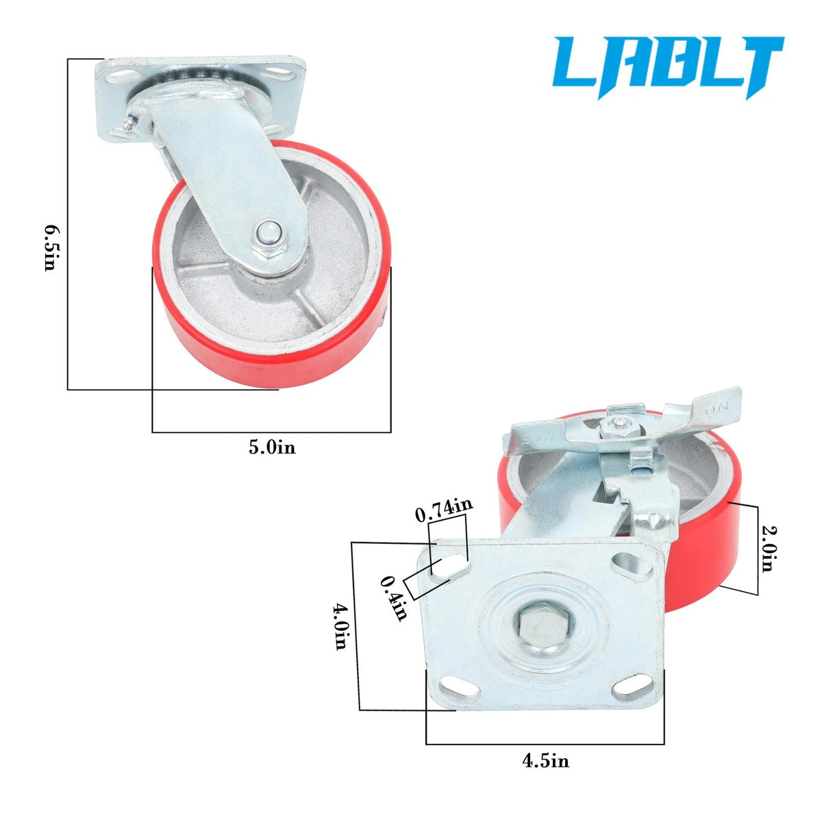Set of 4 Heavy Duty 5" Universal Casters 360° Swivel with Side Brakes