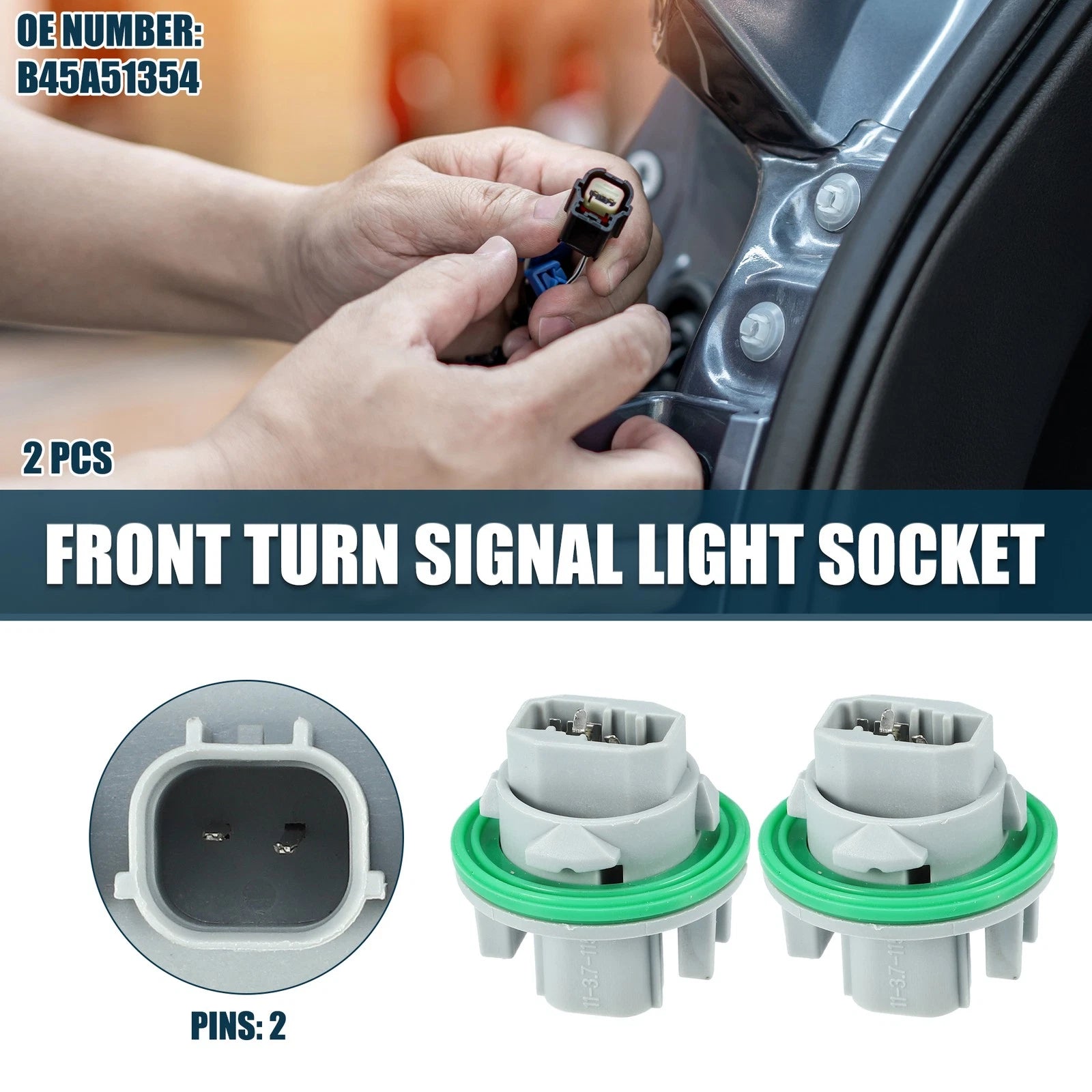 2Pcs Front Turn Signal Light Socket for Mazda 3 (2014–2018) 2 Pins