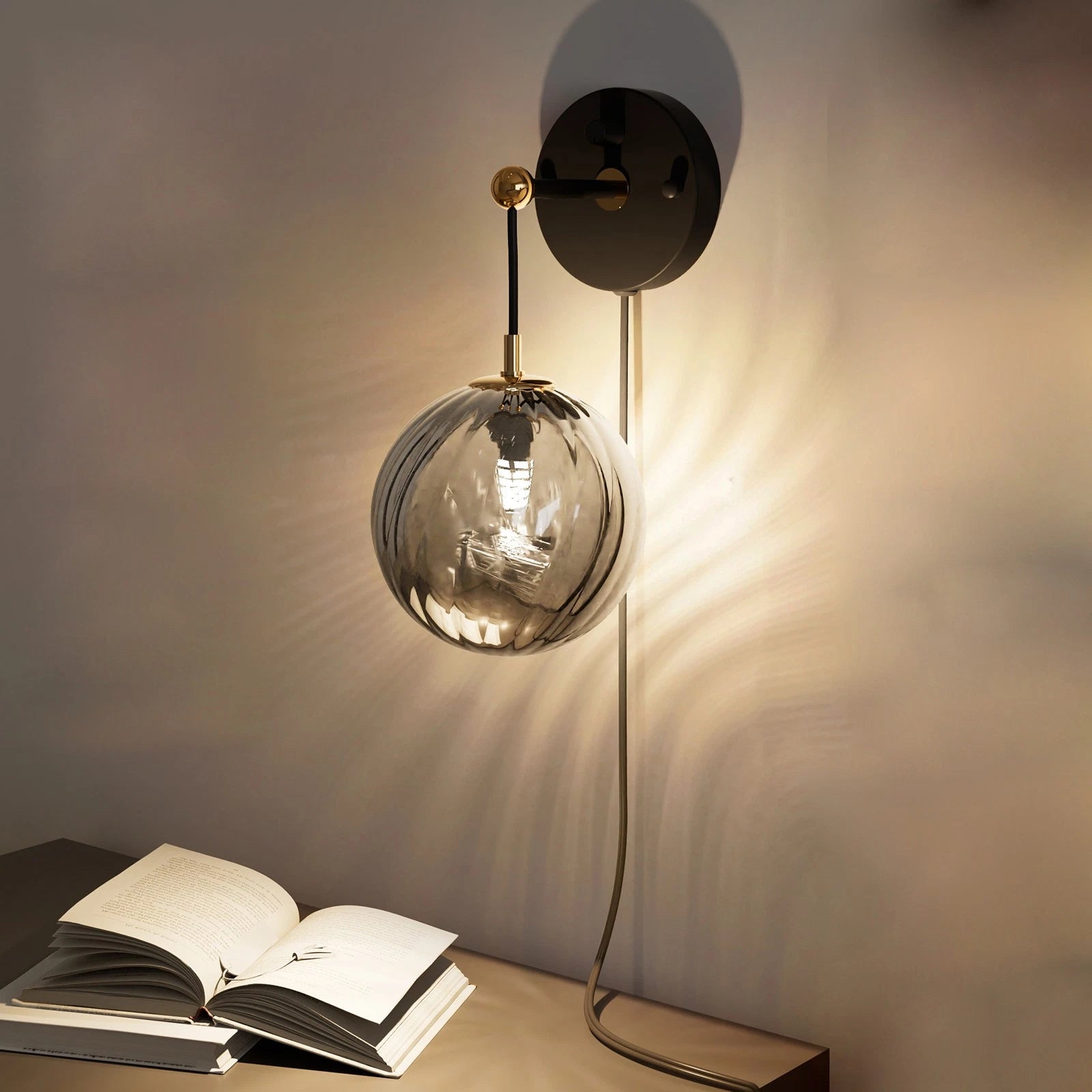 LED Wall Sconce Glass Globe Shade for Nightstand (Dimmable)