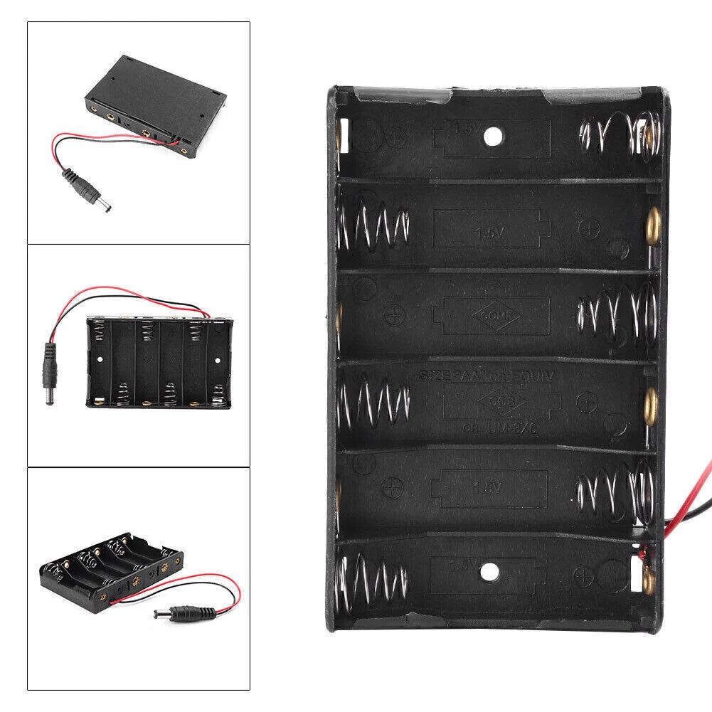 Black 6 x AA 9V Battery Holder Box Case Wire DC 5.52.1mm Plug for Arduino yh