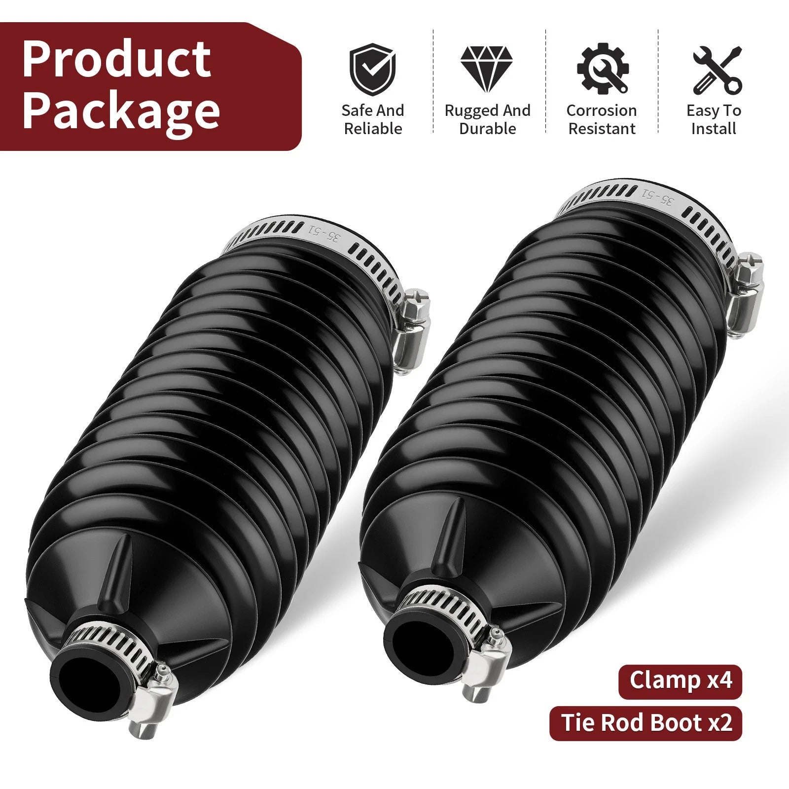 2X Tie Rod Boot w/ Clamp for Honda Pioneer 500 520 700 700-4 1000 (2016–2023)