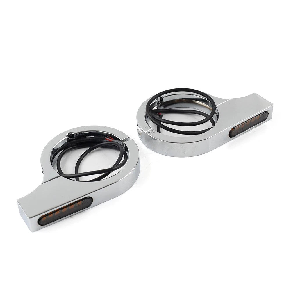 Chrome LED Fork Turn Signal Light Indicator for Harley Suzuki